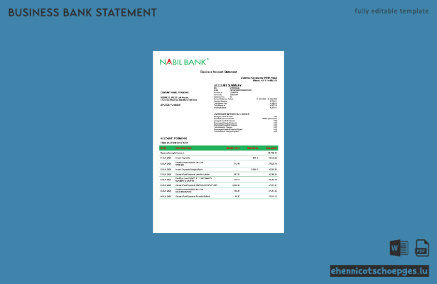 Nabil-Unternehmenskontoauszug im Word- und PDF-Format, 1 Beispielvorschau